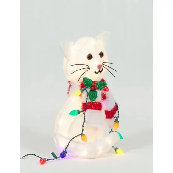 20" Plush Cat Sculpture with LED String Lights {4}