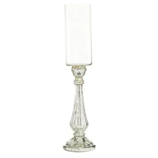 21" Silver Glass Traditional Candle Holder {3}
