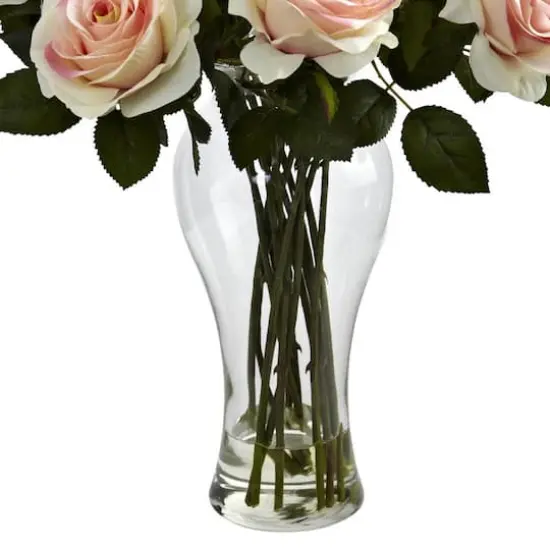 18" Blooming Light Pink Roses in Decorative Vase {4}