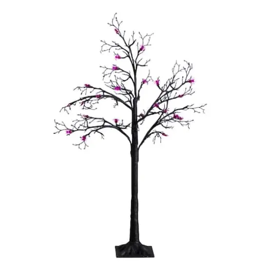 4ft. Pre-Lit Artificial Halloween Spider Twig Tree with 48 Purple LED Lights {1}