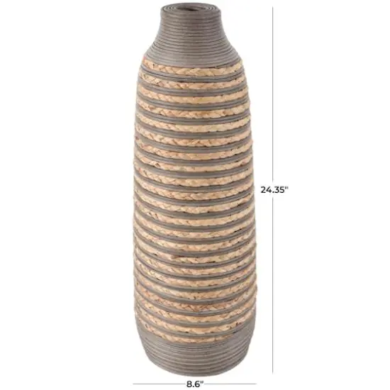 24" Brown Seagrass Handmade Braided Vase with Layered Gray Paneling {5}
