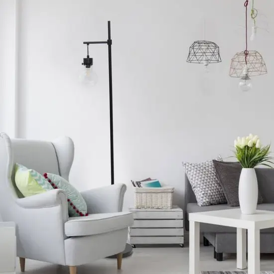 Lalia Home 5ft. Black Matte 1 Light Beacon Floor Lamp with Clear Glass Shade {6}