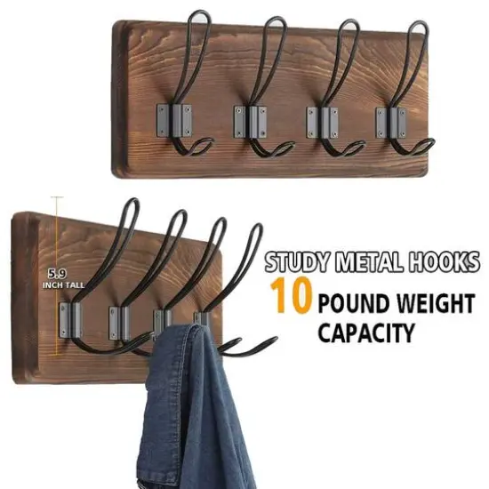 NEX&trade; Wall-Mounted 4-Hook Rustic Wood Coat Rack, 2ct. {5}