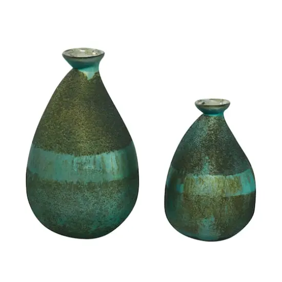 Green Glass Rustic Vase Set {3}