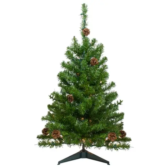 3ft. Pre-Lit Canadian Pine with Pinecones Artificial Christmas Tree, Warm White Lights {1}