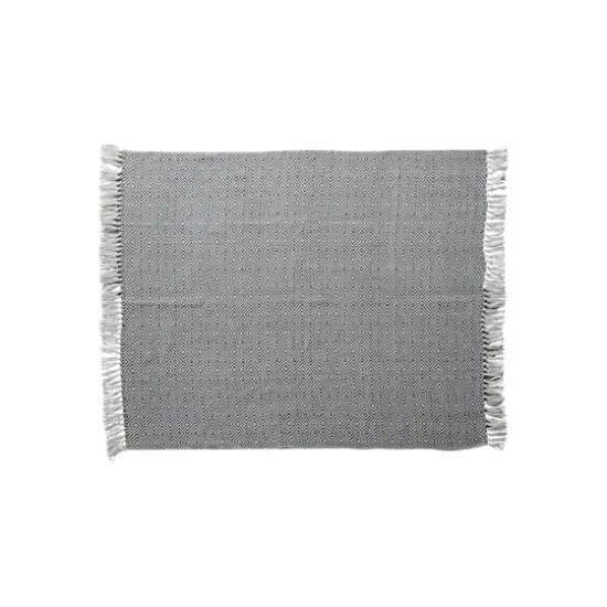 Hello Honey&reg; Charcoal & Cream Geometric Hand-Woven Reclaimed Fabric Throw with Fringe {4}