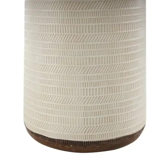 Light Brown Rattan Handmade Woven Vase with Beige Metal Base {5}