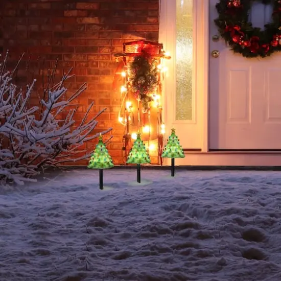 Mr. Christmas 9" Lit Blow Mold Pathway Trees Set {3}