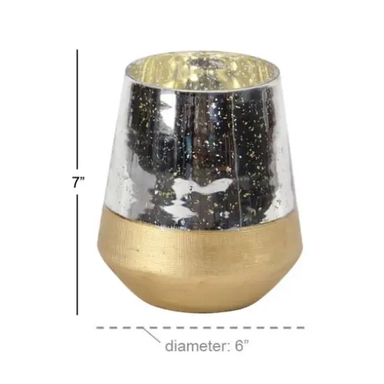 7" Gold & Silver Glass Modern Candlestick Holder {6}