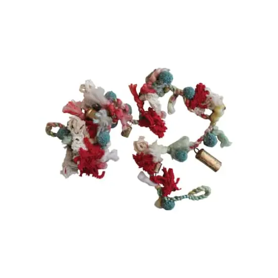 Hello Honey 6ft. Multicolor Handmade Wool & Cotton Blend Garland with Pom Poms & Antique Gold Metal Bells {5}