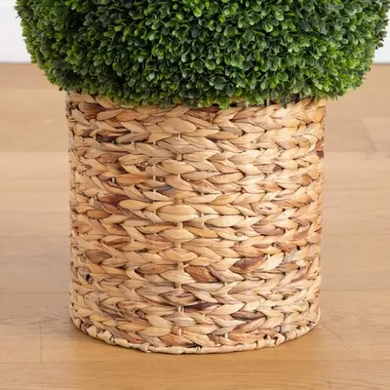 2ft. UV-Resistant Artificial Boxwood Ball Topiary in Hyacinth Weave Basket {7}