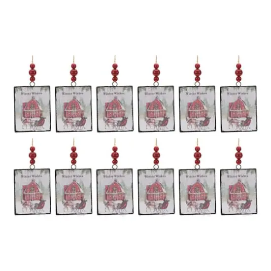 12ct. 6.25" Glass Winter Wishes Barn Ornament Set {4}