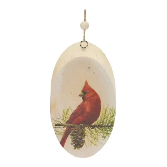 Wood Cardinal Bird Tree Disc Ornament Set {5}
