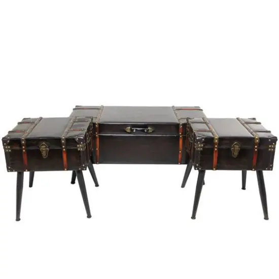 Black Faux Leather Studded Coffee Table Set {8}