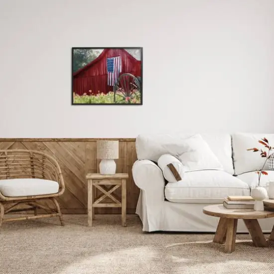 Stupell Industries Red Barn with American Flag Framed Giclee Art Black {3}