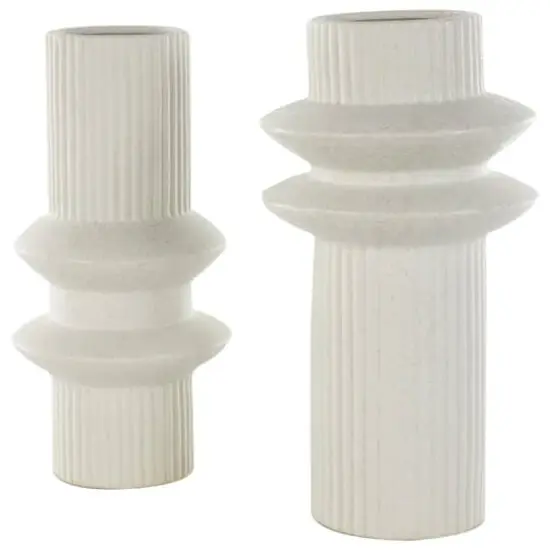 White Ceramic Abstract Ribbed Vase with Speckled Texturing {4}