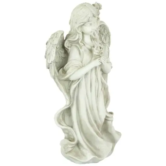 17" Peaceful Angel Holding a Rose Outdoor Garden Statue {4}
