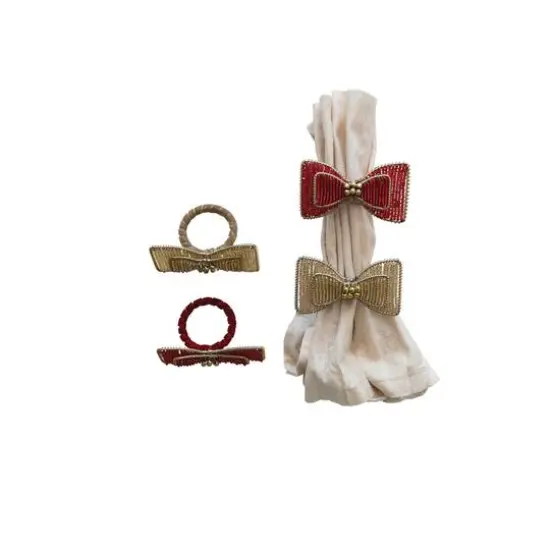 Hello Honey&reg; Glass Beaded Metal Bow Napkin Ring Set {1}