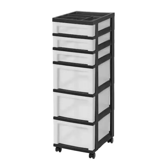 IRIS Black 6-Drawer Storage Cart With Organizer Top {1}