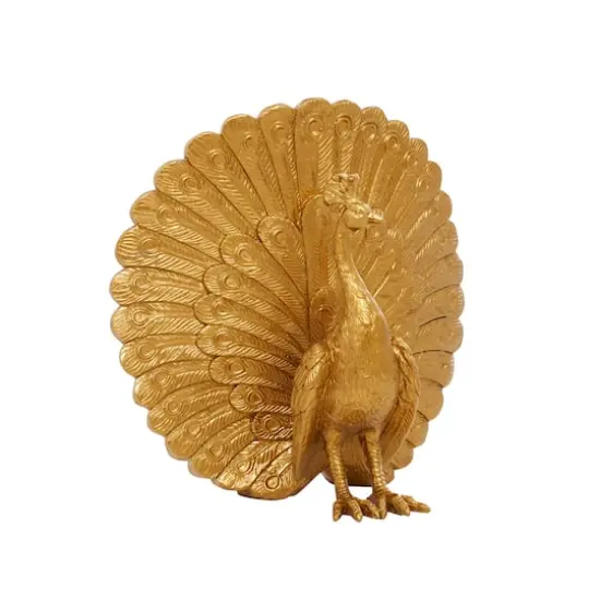 Gold Polystone Glam Peacock Sculpture, 12" x 12" x 5" {1}