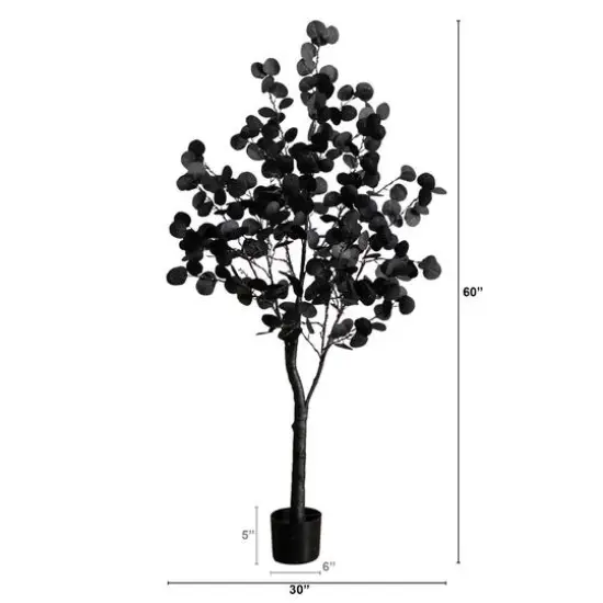 5ft. Pre-Lit Artificial Halloween Black Eucalyptus Tree with 220 Orange & Purple LED Lights {3}