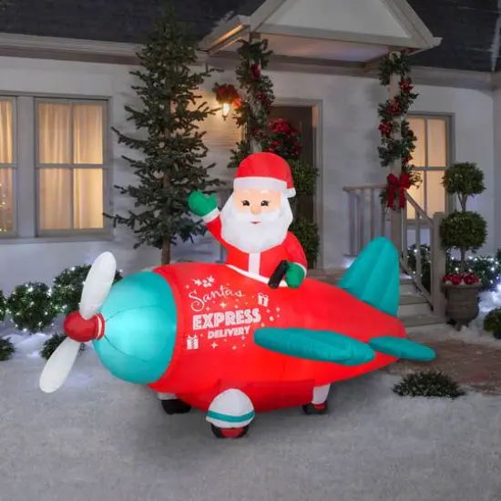 5ft. Animated Airblown&reg; Inflatable Christmas Santa in Vintage Plane {5}