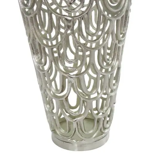 25" Silver Aluminum Metal Geometric Art Deco Inspired Arched Vase {7}