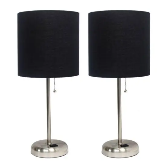 LimeLights 19.5" Brushed Steel Base Lamps with Charging Outlets, 2ct. Black {1}