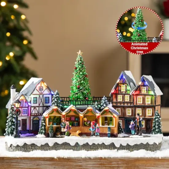 Glitzhome&reg; 15.25" Christmas Oversized Resin Lighted Table Village Decor {4}