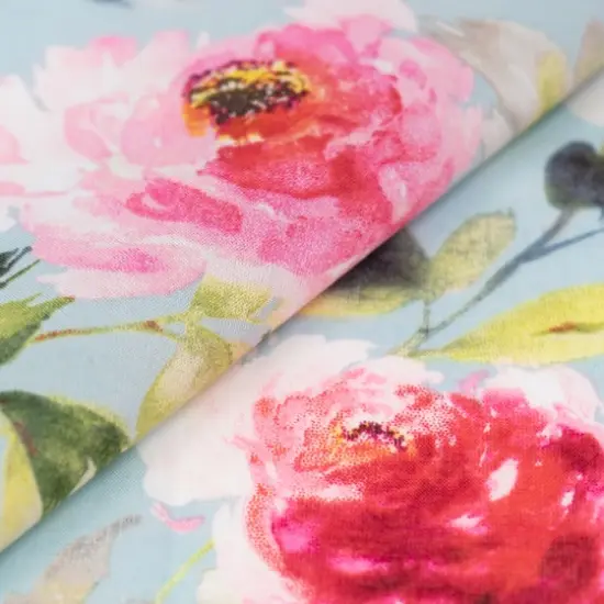 SINGER Aqua Watercolor Floral Cotton Lawn Fabric {3}