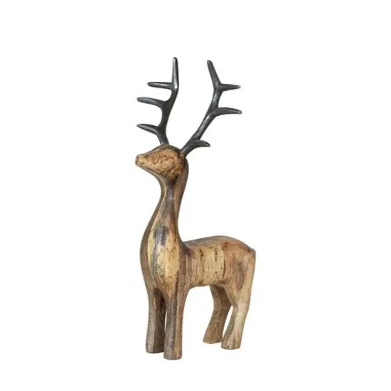 Hello Honey&reg; 12.5" Natural & Black Mango Wood Standing Reindeer with Aluminum Antlers {1}