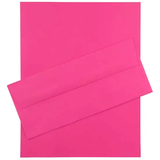 JAM Paper 8.5" x 11" Letter Paper & Envelopes #10 Business Stationery Set, 100ct. Ultra Fuchsia Hot Pink Brite Hue {1}