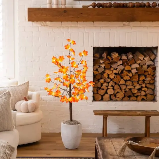 4ft. Pre-Lit Minimalist Autumn Maple Artificial Fall Tree with 56 Warm White LED Lights {9}