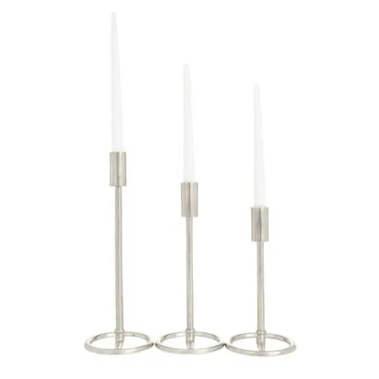 Set of 3 Silver Aluminum Contemporary Candle Holders, 14" x 5" x 5" {6}