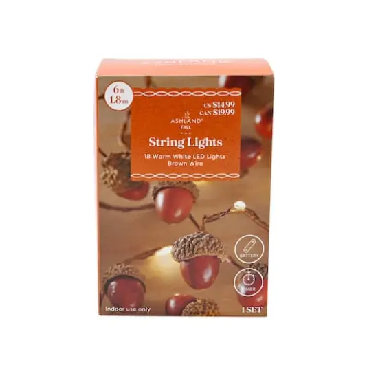 18ct. Warm White LED Brown Acorn String Lights by Ashland&reg; {4}