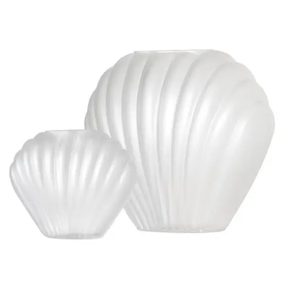 American Art Decor White Sea Scallops Misted Glass Vase Set Frosted {1}