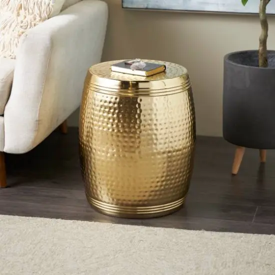 19" Gold Metal Hammered Drum Side End Accent Table {3}
