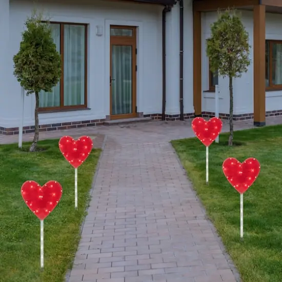 Red Heart Valentine's Day Pathway Marker Lawn Stakes With Clear Lights, 4ct. {3}