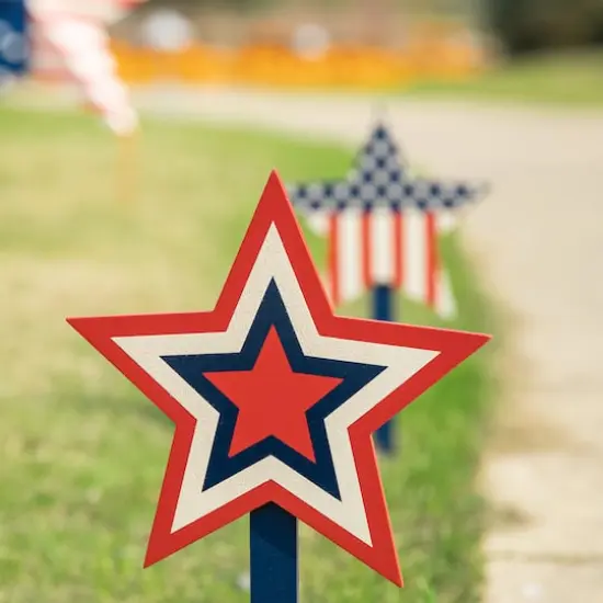 Glitzhome&reg; Wood Patriotic Star Yard Stakes, 3ct. {5}