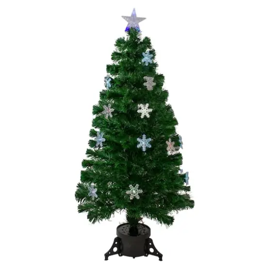 4ft. Fiber Optic Color Changing Artificial Potted Christmas Tree with Snowflakes {1}