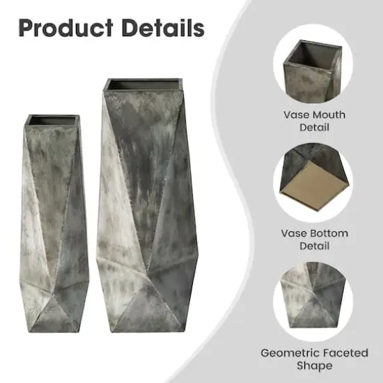 Glitzhome&reg; Geometric Antique Silver Metal Floor Vases Set {5}