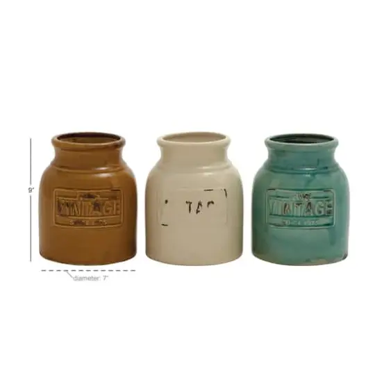 9" Terracotta Vintage Decorative Jar Set {5}
