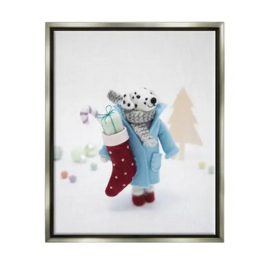 Stupell Industries Dalmatian Christmas Stocking Scene Framed Floater Canvas Wall Art Gray {1}
