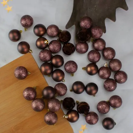 96ct. 1.5" 4-Finish Mocha Brown Shatterproof Ball Ornaments {3}