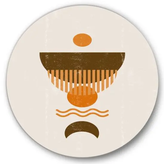 Designart - Abstract Minimal Orange Sun and Brown Moon - Modern Metal Circle Wall Art {1}