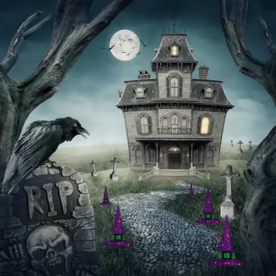 14" LED Lighted Purple Witches Hat Outdoor Halloween Pathway Markers, 3ct. {3}