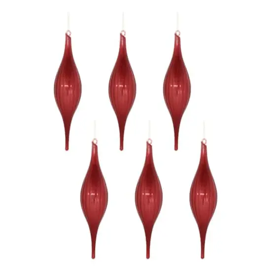 10.5" Red Ribbed Glass Drop Ornaments, 6ct. {1}