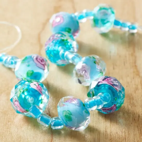 Aqua Floral Lampwork Glass Rondelle Beads, 11mm by Bead Landing™ {3}