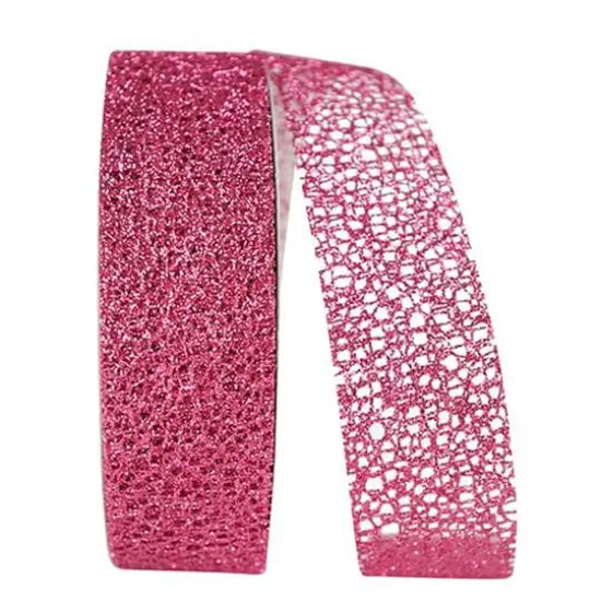 The Ribbon Roll 1.5" x 25yd. Glitter Web Mesh Ribbon Rose Gold {2}