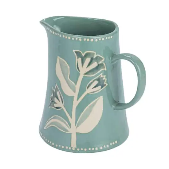 Hello Honey&reg; 8" Blue Hand-Painted Wax Relief Pattern Stoneware Pitcher {1}